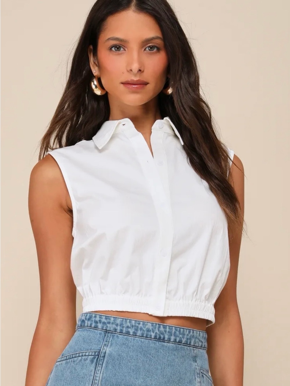 COS White Sleeveless Button-Front Crop Shirt
